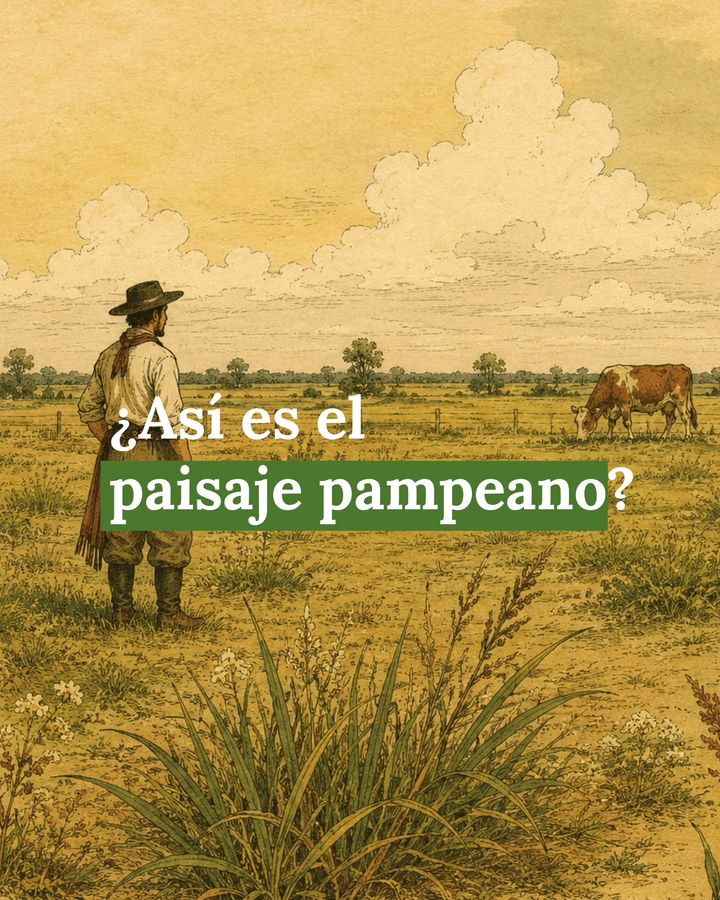 Ilustración de un paisano en la llanura pampeana, con la pregunta ¿Así es el paisaje pampeano?